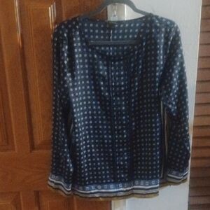 Ann Taylor Navy Blue Patterned Tunic